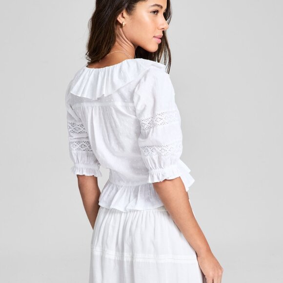 Ruffled-Front Clip-Dot Cotton Top - Picture 4 of 4